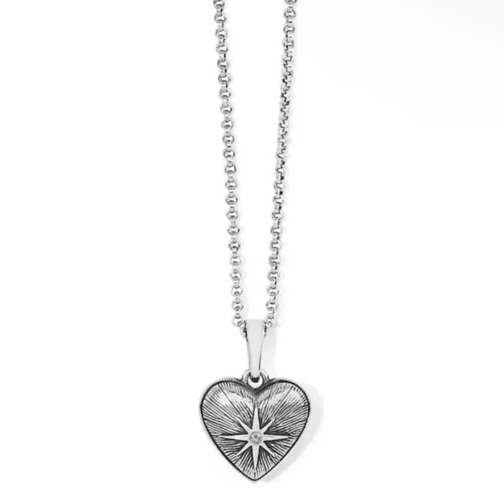 🤍 Brighton AMORE SHADES Enamel White Crystal Heart Silver Adjustable Necklace